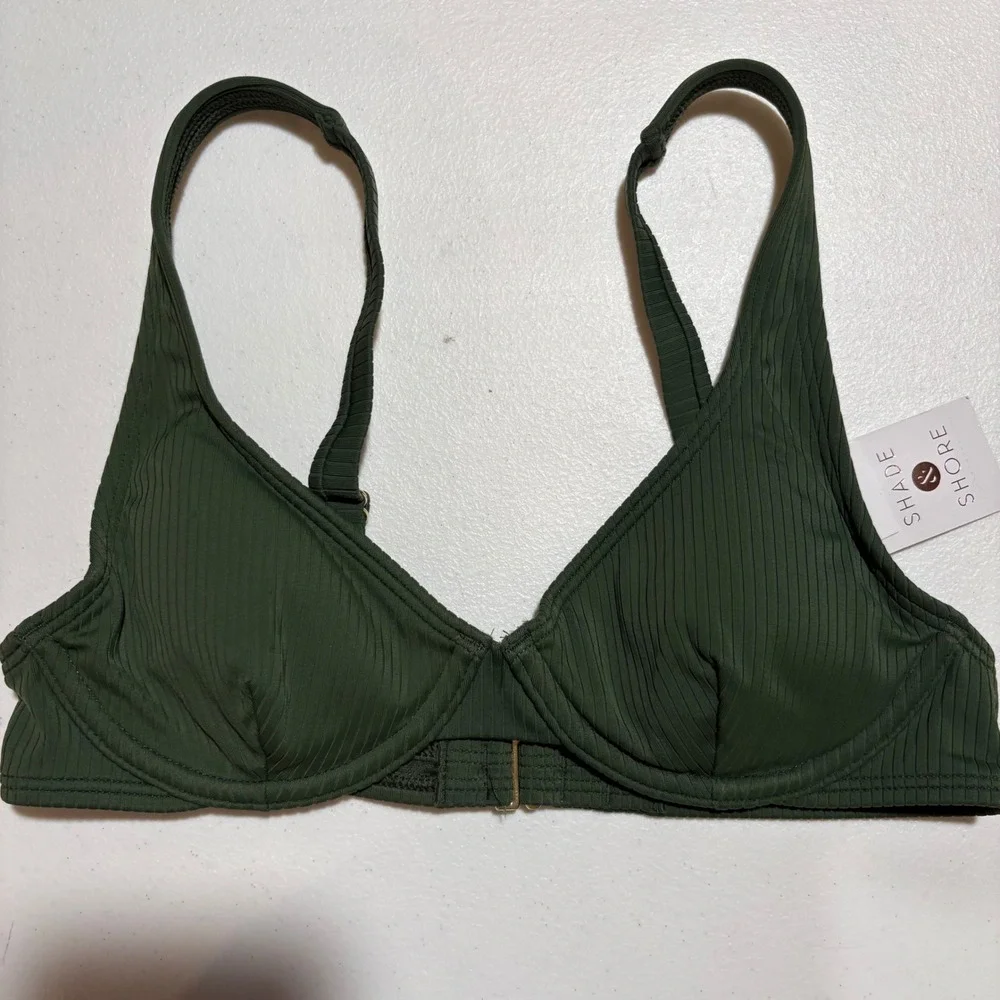 Shade & Shore Women Olive Green Ribbed Underwire Bikini Top Removable‎ Pads NWT